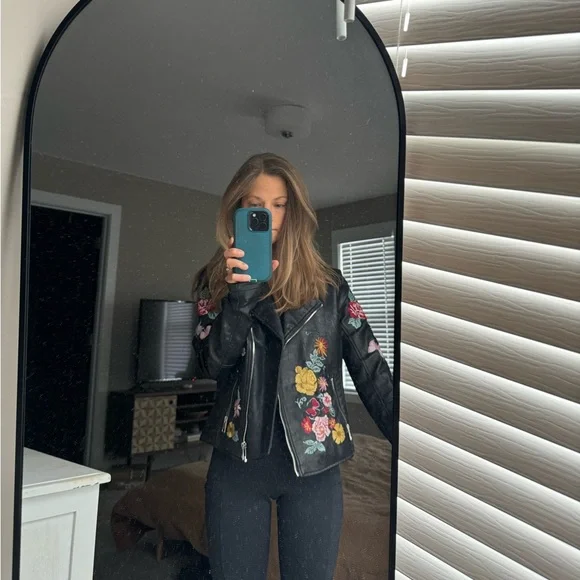 Embroidered Floral Leather Jacket - Picture 2 of 5